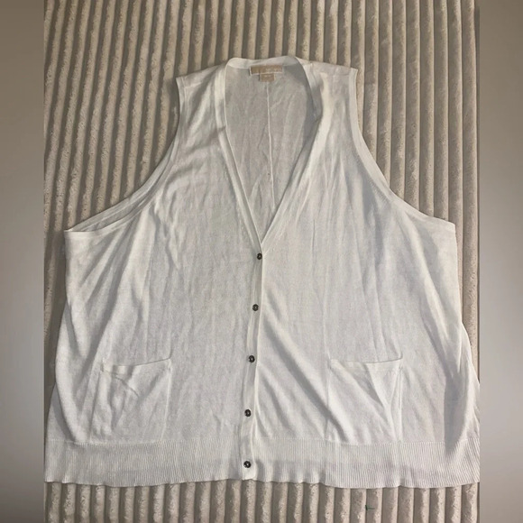 Michael Kors Sweater Vest Small/MED WHITE IVORY Oversized Button Up Lightweight - Picture 4 of 9